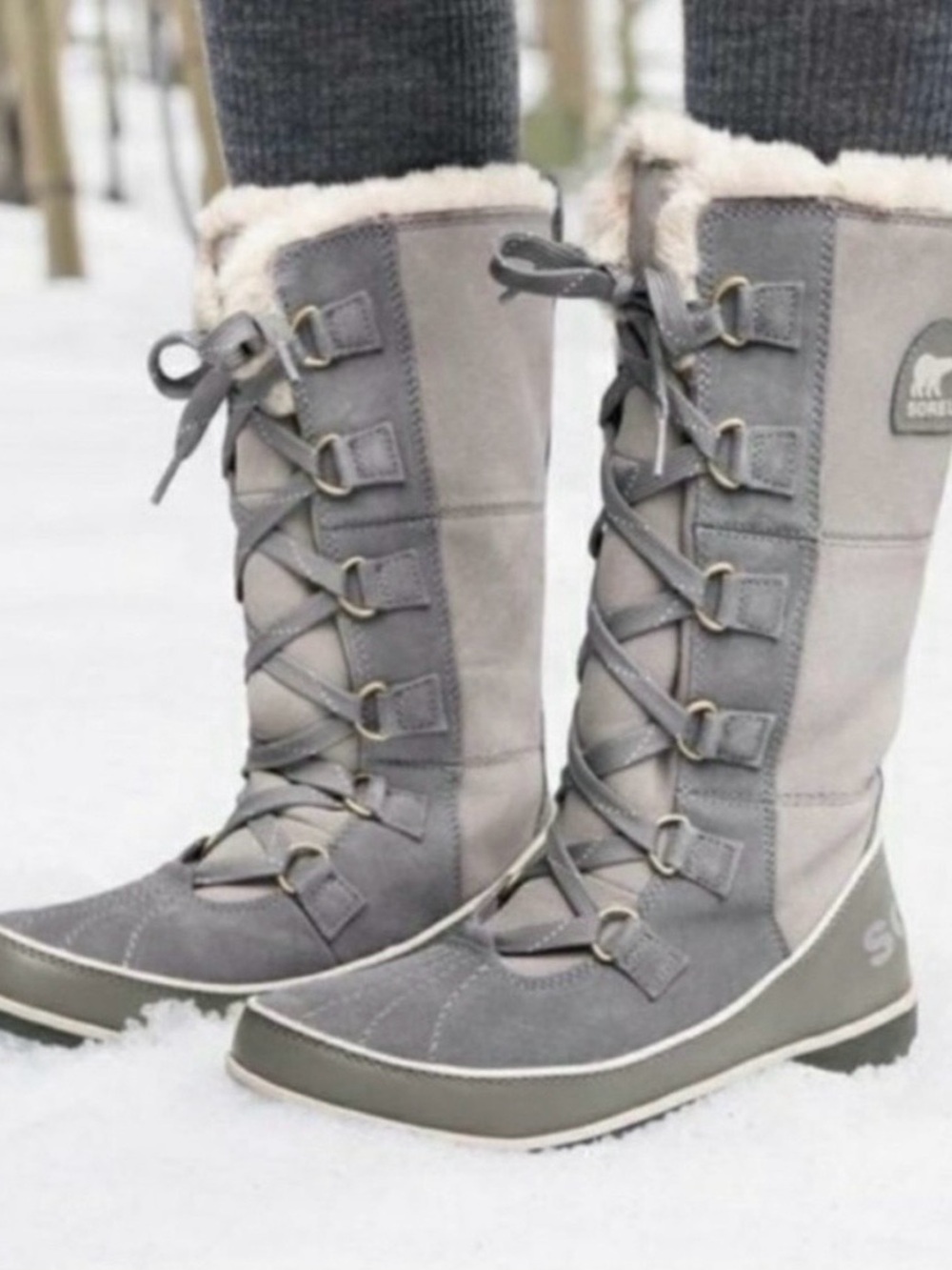 New! Sorel Gray Lace-Up Fleece-Trim Winter Boots